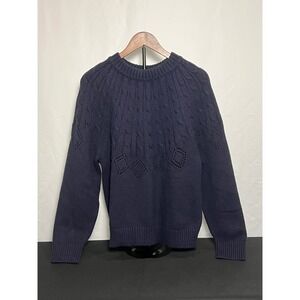 ANN TAYLOR WEEKEND Navy Blue Cable Knit Diamond Pattern Sweater Size L
